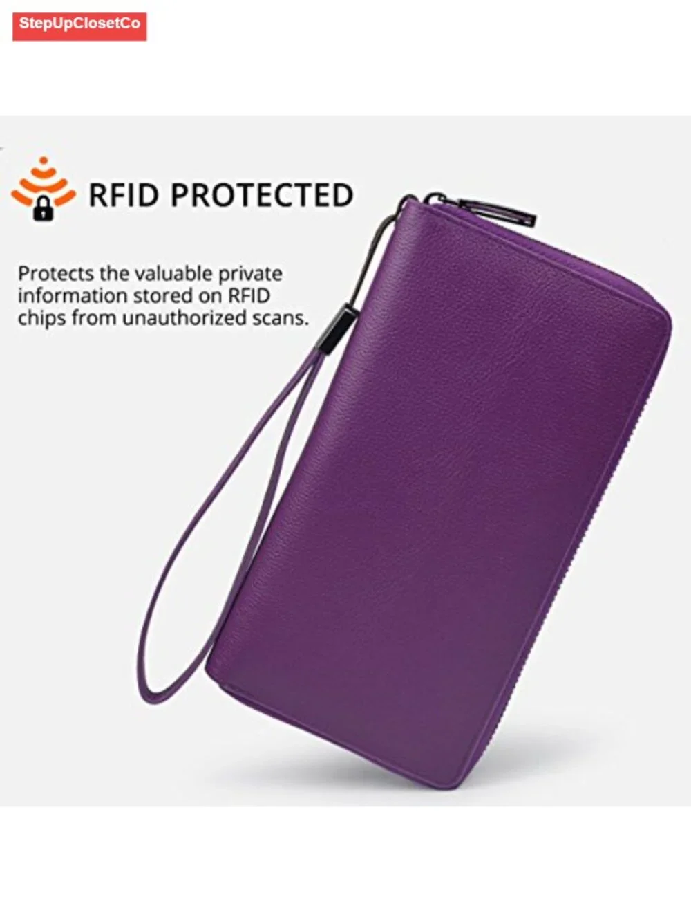 Genuine Leather Zip Around RFID Blocking Phone Wallet Wristlet Large Capacity